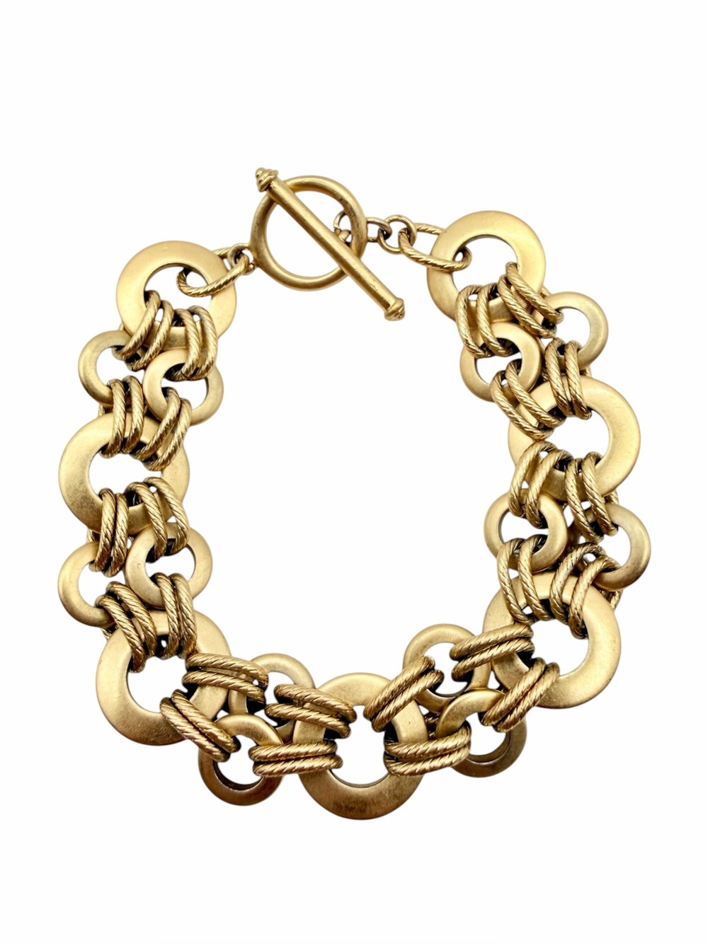 Vintage Chunky Gold Tone Interlocking Ring Toggle Chain Bracelet